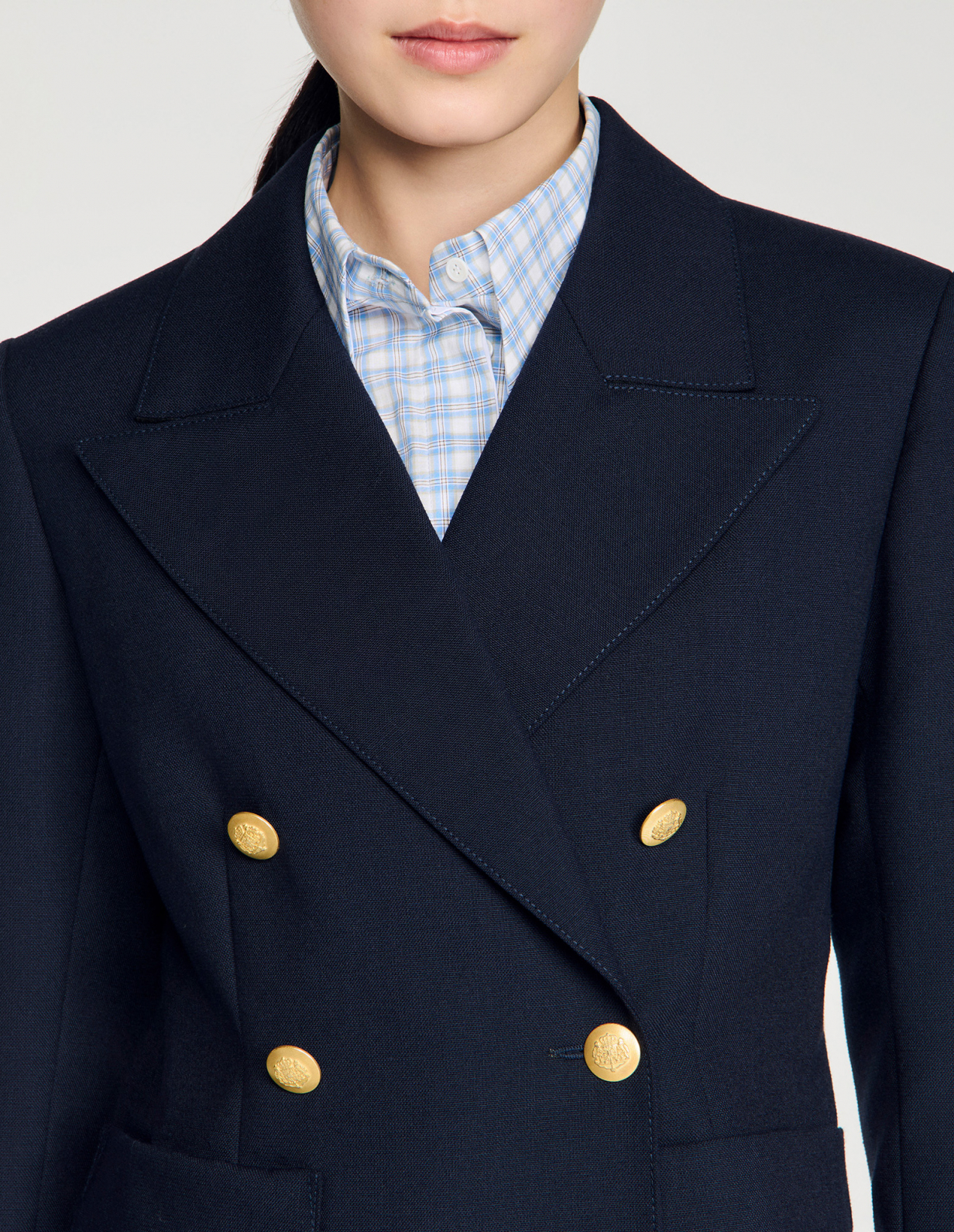 Жіночий синій двобортний жакет_3