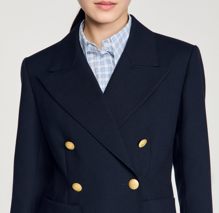 Жіночий синій двобортний жакет