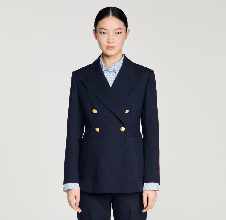 Жіночий синій двобортний жакет