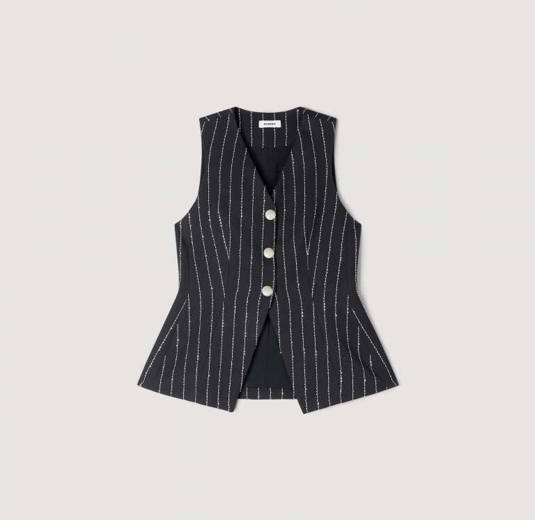 Женский жилет в полоску с пайетками