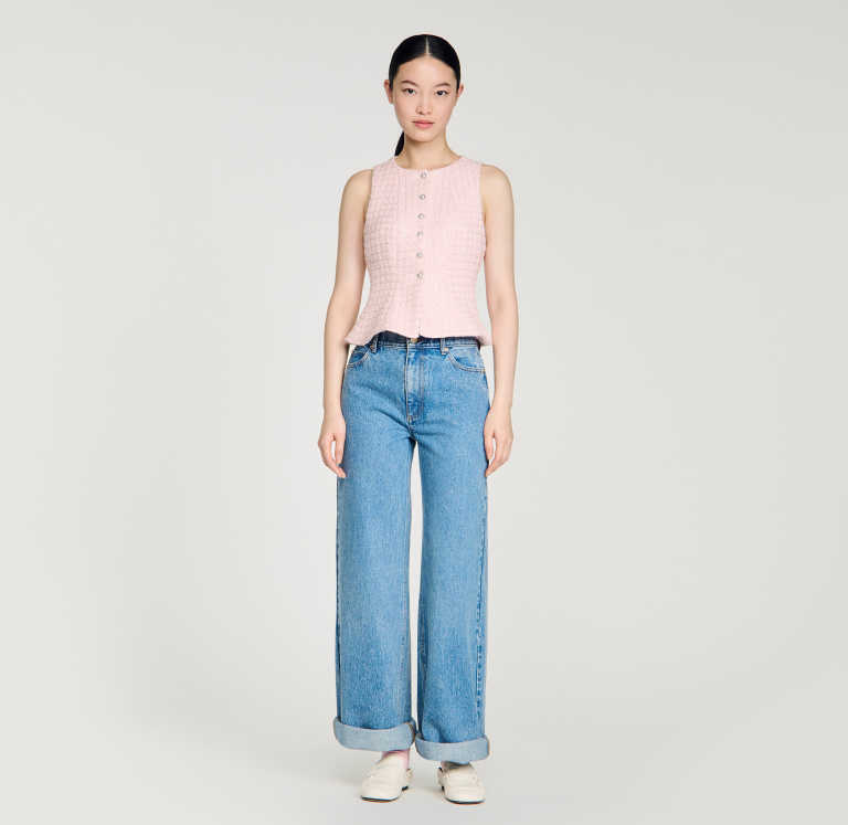 Женский твидовый жилет в клетку с пайетками