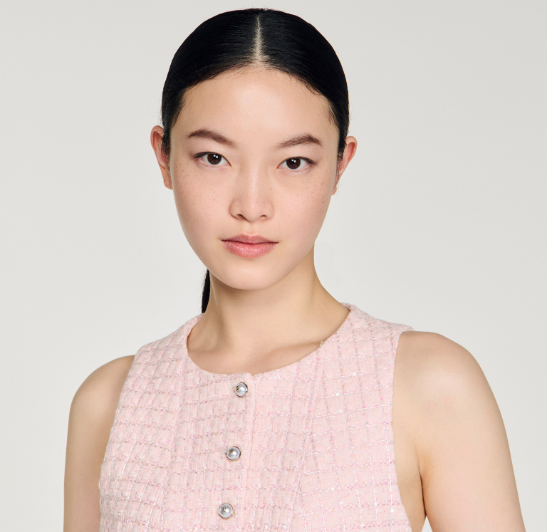 Женский твидовый жилет в клетку с пайетками