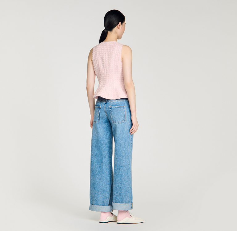 Женский твидовый жилет в клетку с пайетками