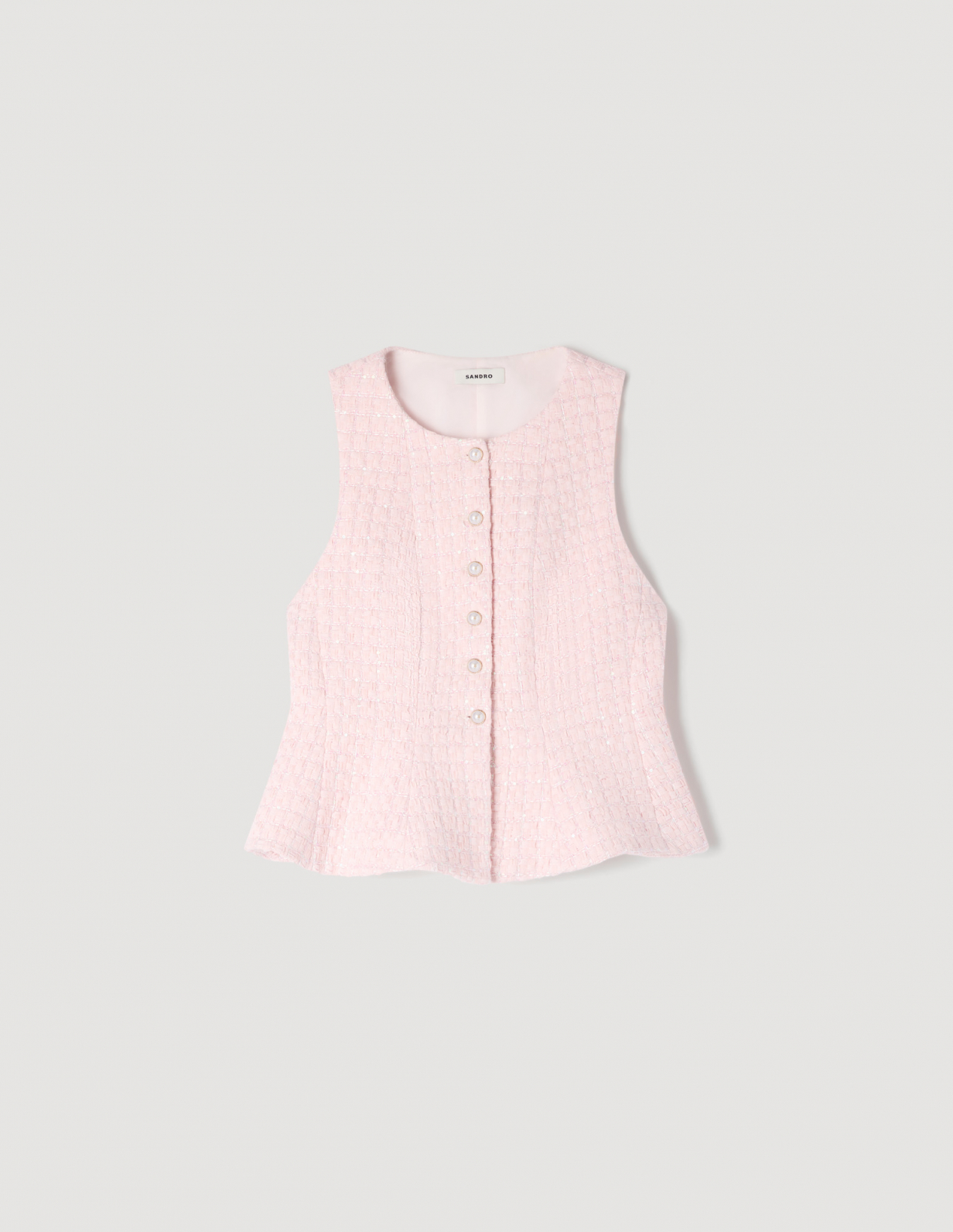 Женский твидовый жилет в клетку с пайетками_6