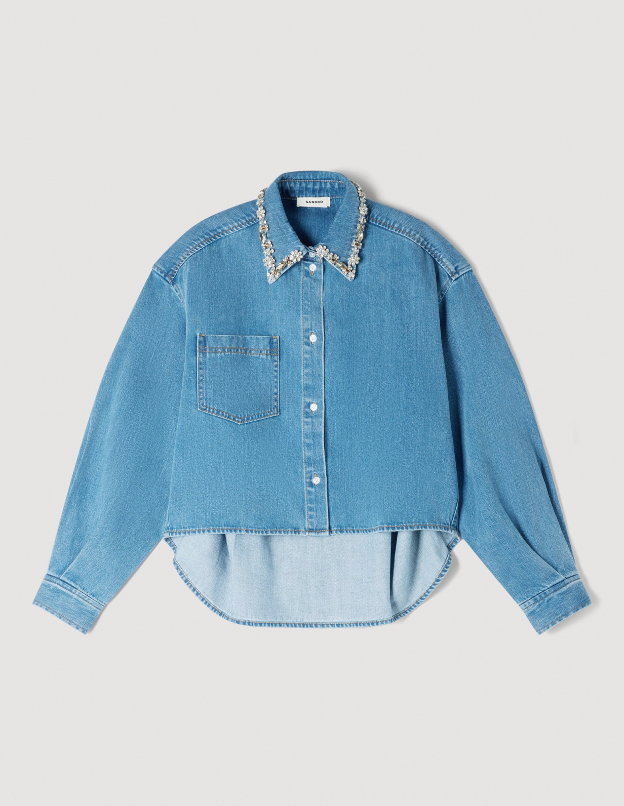 Жіноча джинсова сорочка з квітковим візерунком_6