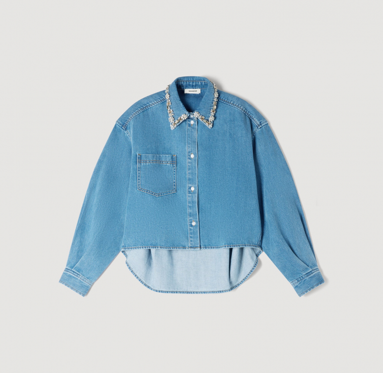 Жіноча джинсова сорочка з квітковим візерунком