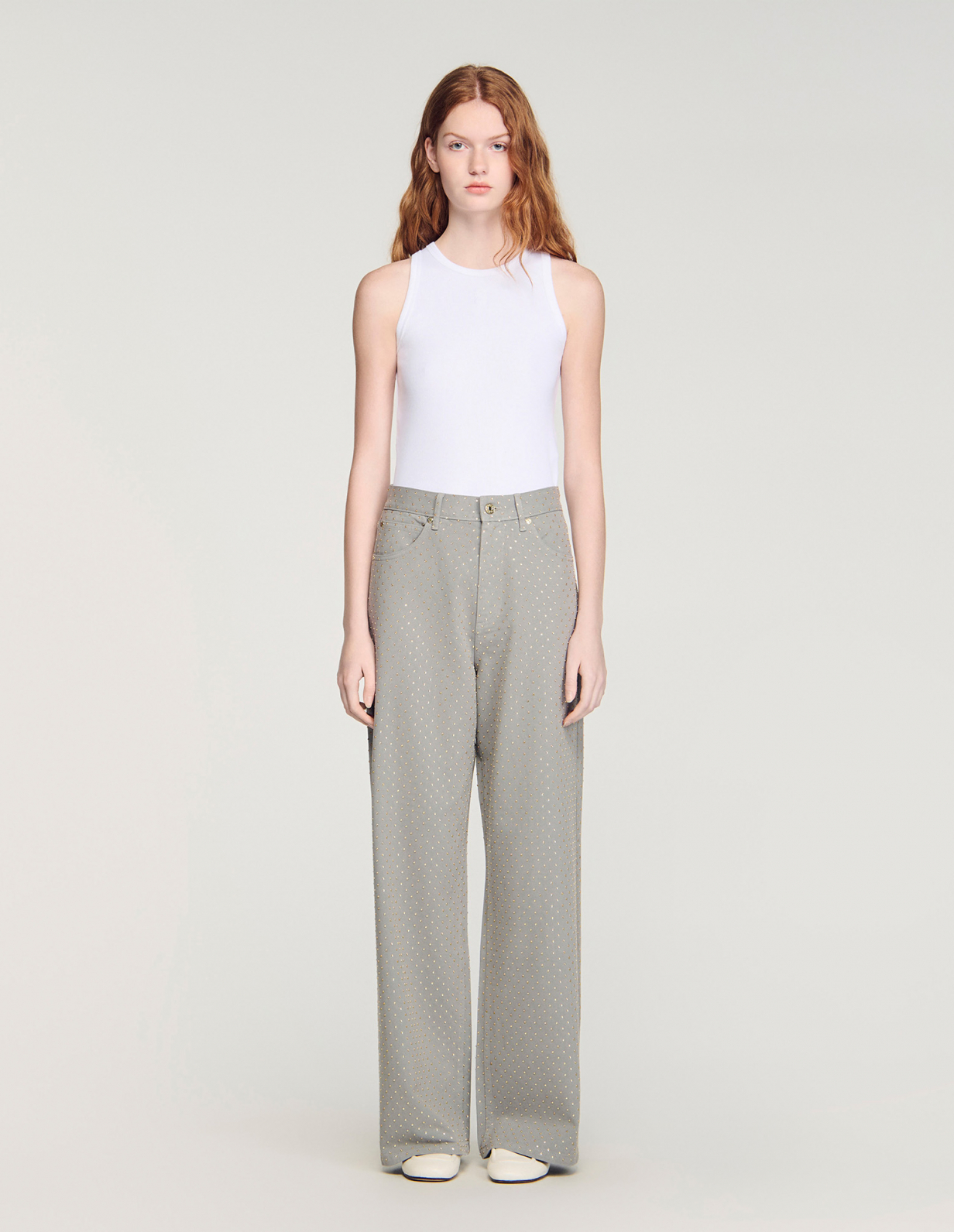 Жіночі сірі джинси зі стразами_2