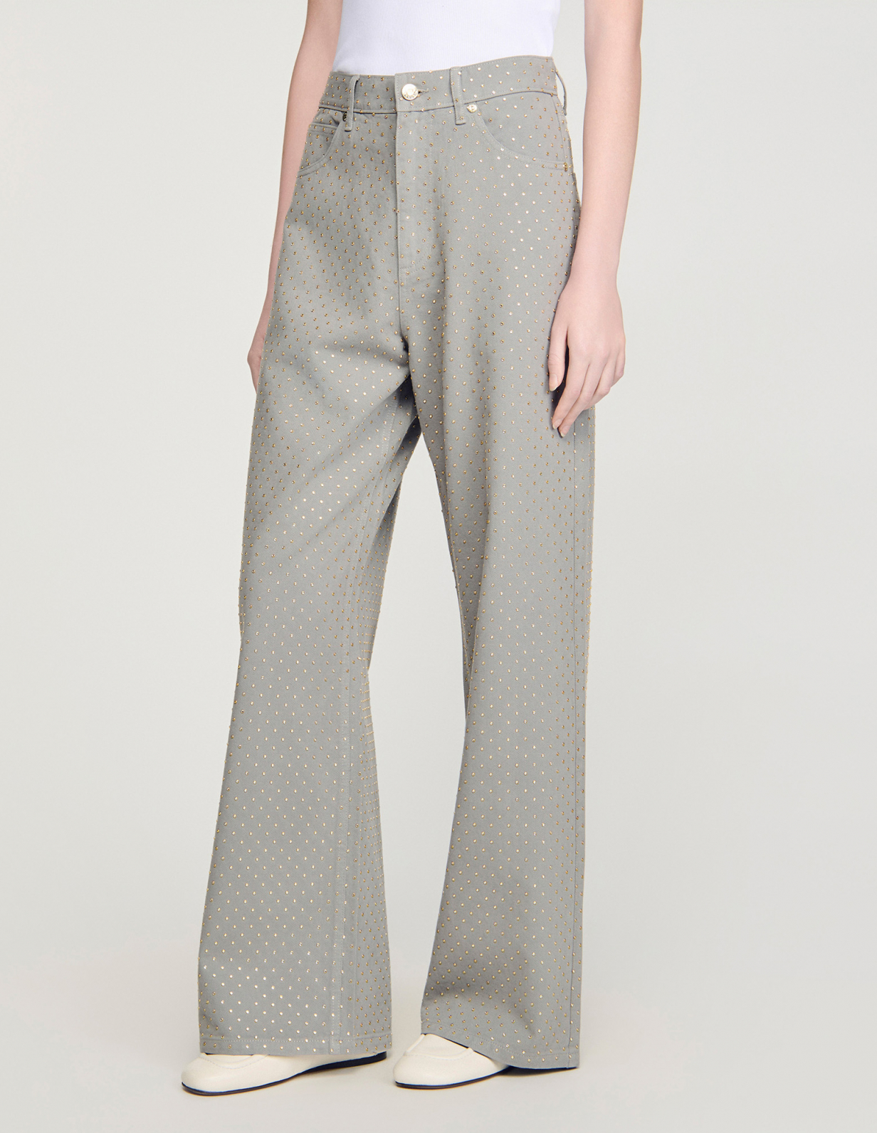 Жіночі сірі джинси зі стразами_4