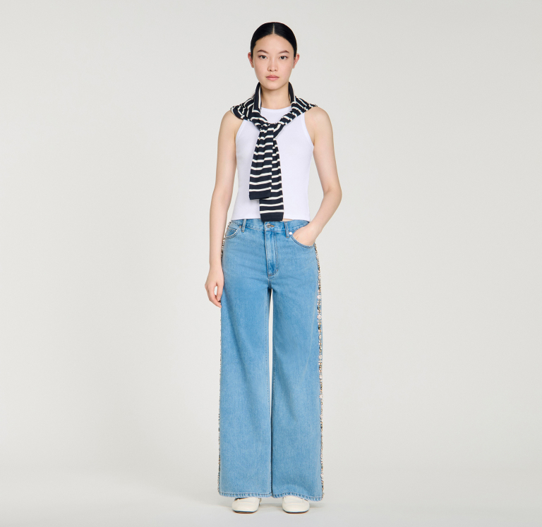 Женские широкие джинсы с цветочным узором