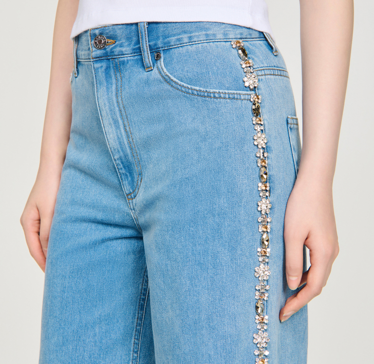 Женские широкие джинсы с цветочным узором