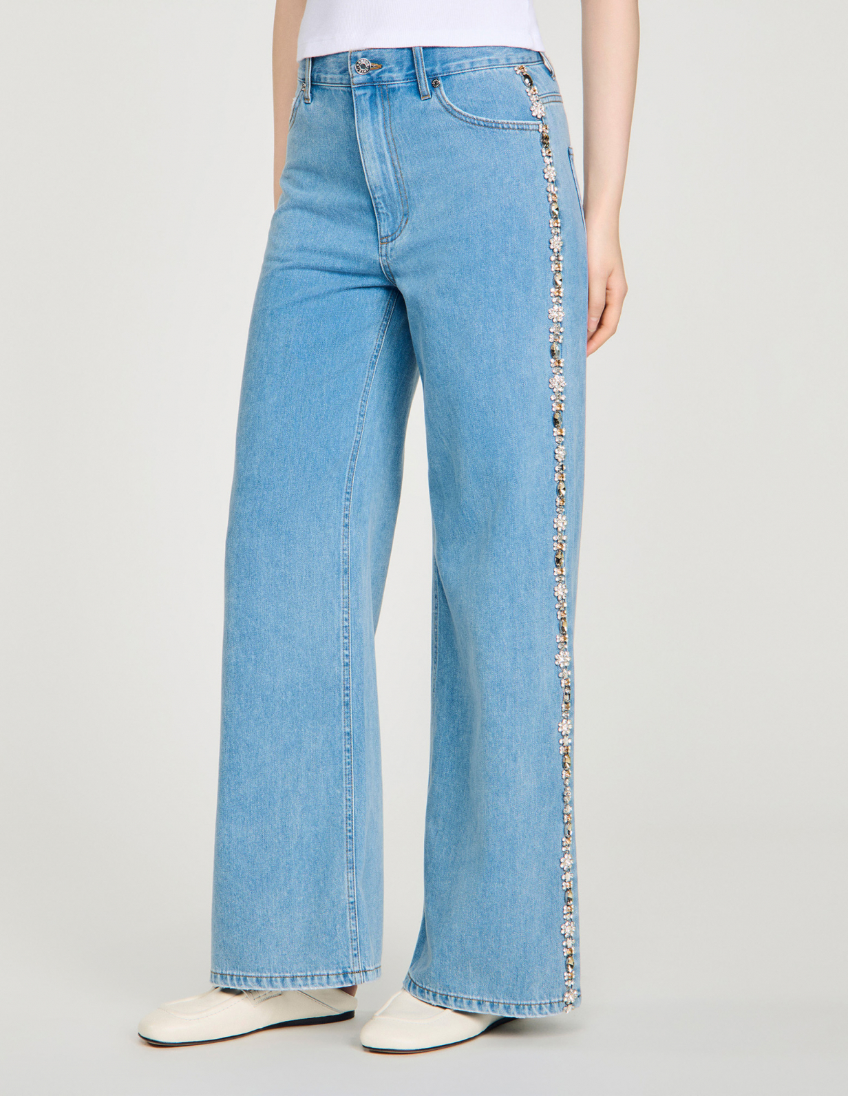 Женские широкие джинсы с цветочным узором_4