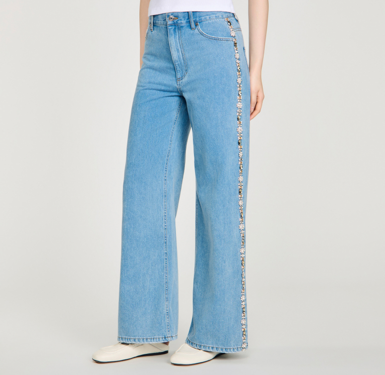 Женские широкие джинсы с цветочным узором