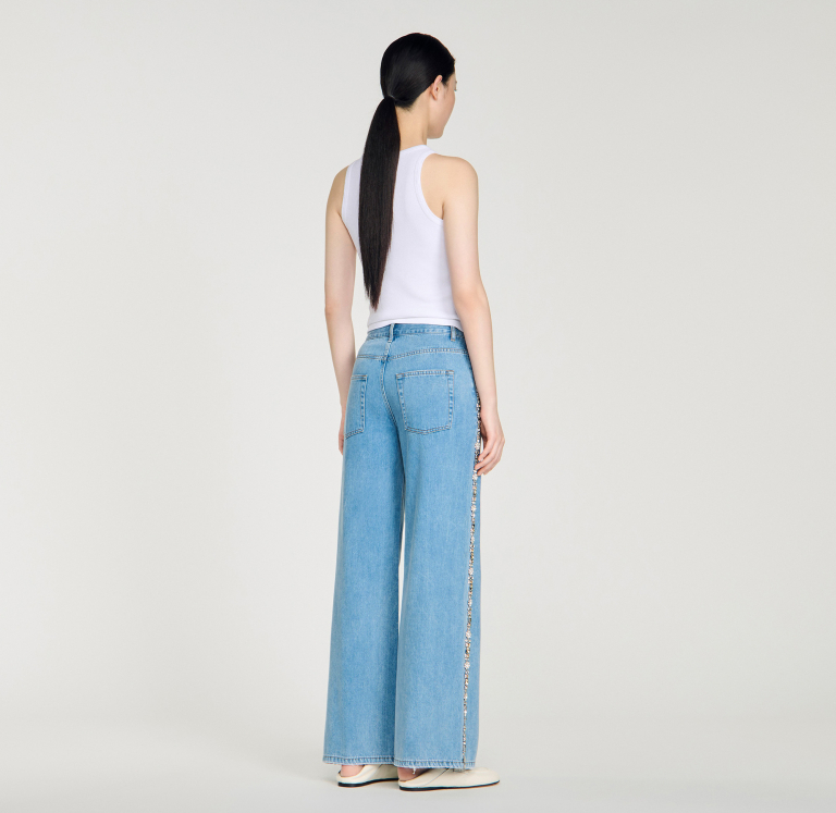 Женские широкие джинсы с цветочным узором