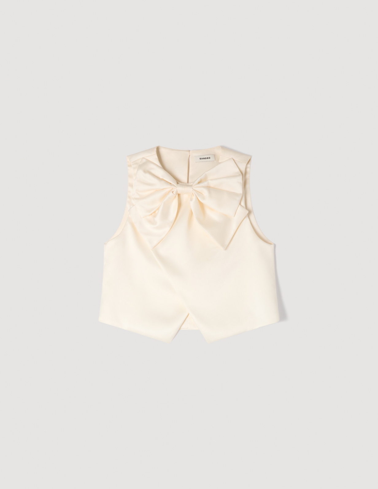 Жіночий короткий атласний топ з бантом_6