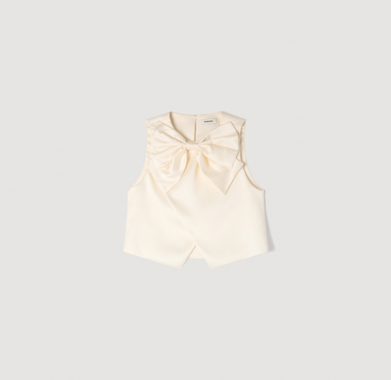 Жіночий короткий атласний топ з бантом