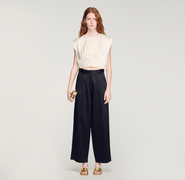 Жіночі широкі атласні брюки