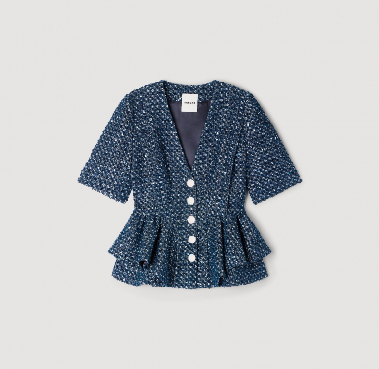 Женский жакет с баской и пайетками