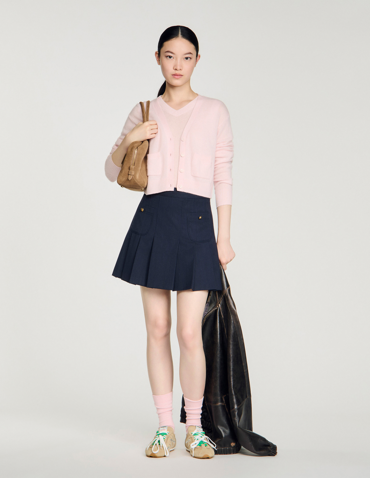 Женский короткий кардиган из комбинированной шерсти_1