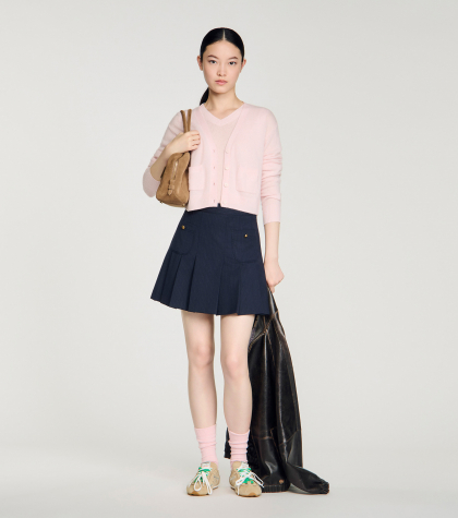 Женский короткий кардиган из комбинированной шерсти