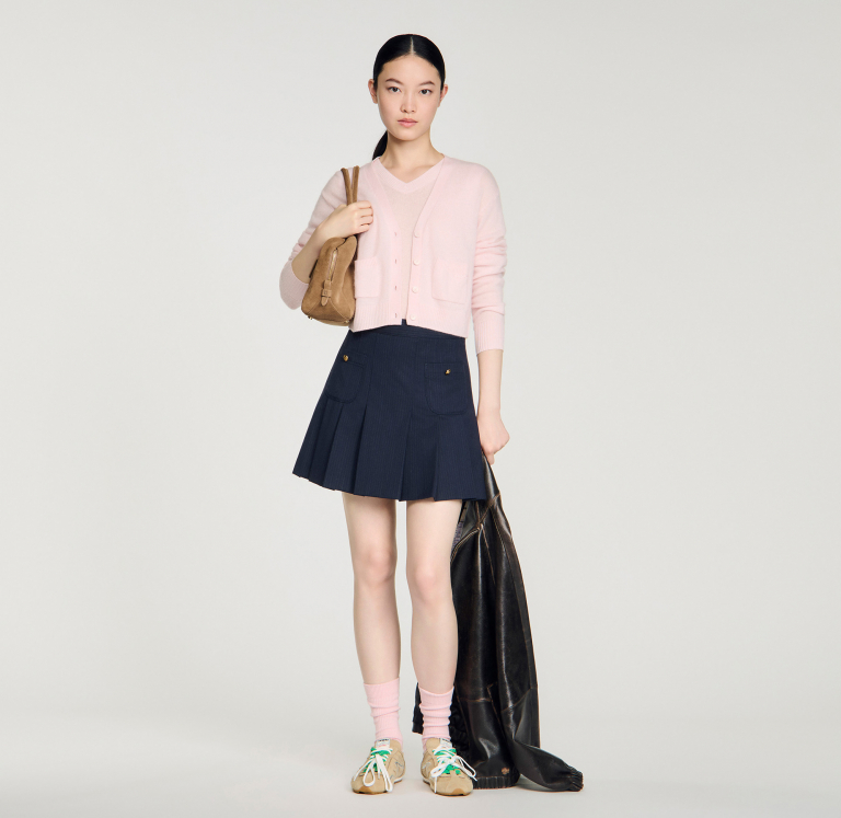 Женский короткий кардиган из комбинированной шерсти