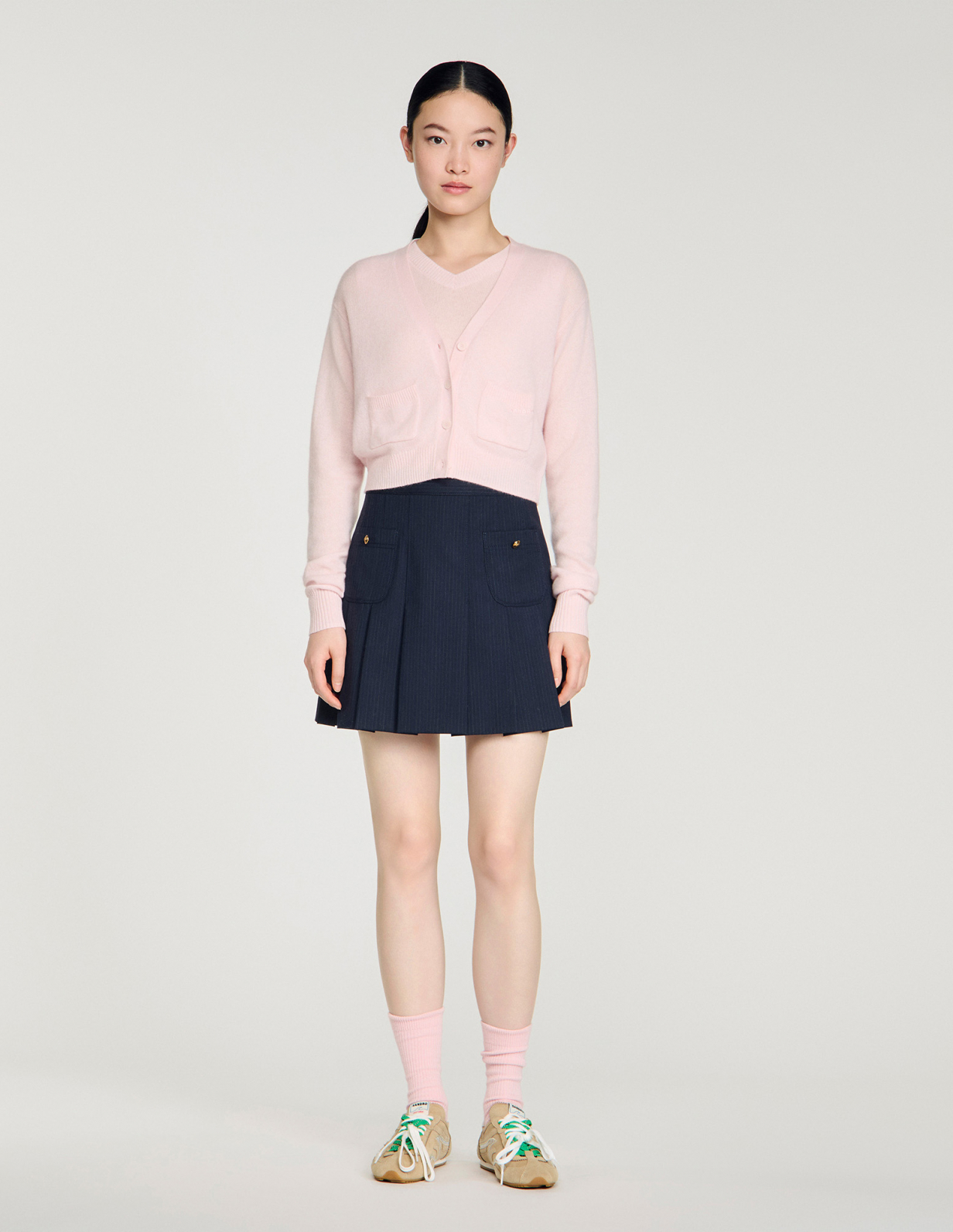 Женский короткий кардиган из комбинированной шерсти_2