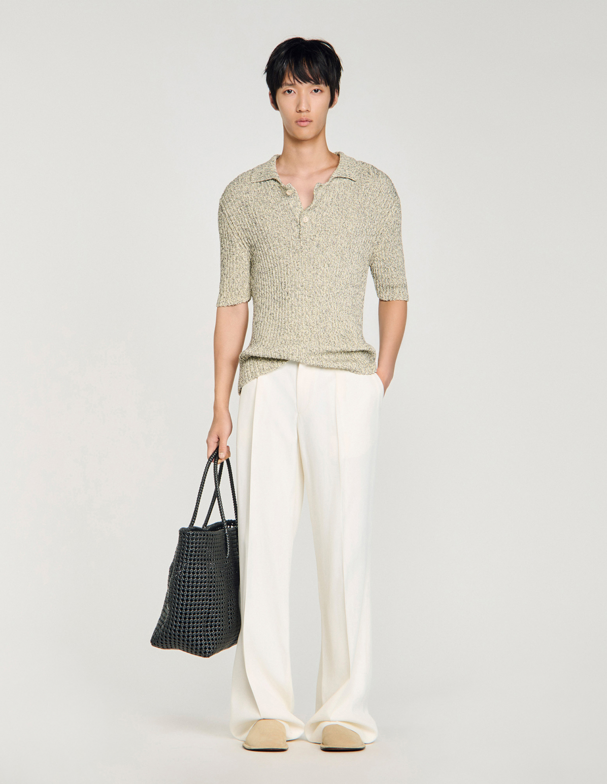 Мужское трикотажное поло из меланжевого хлопка_1