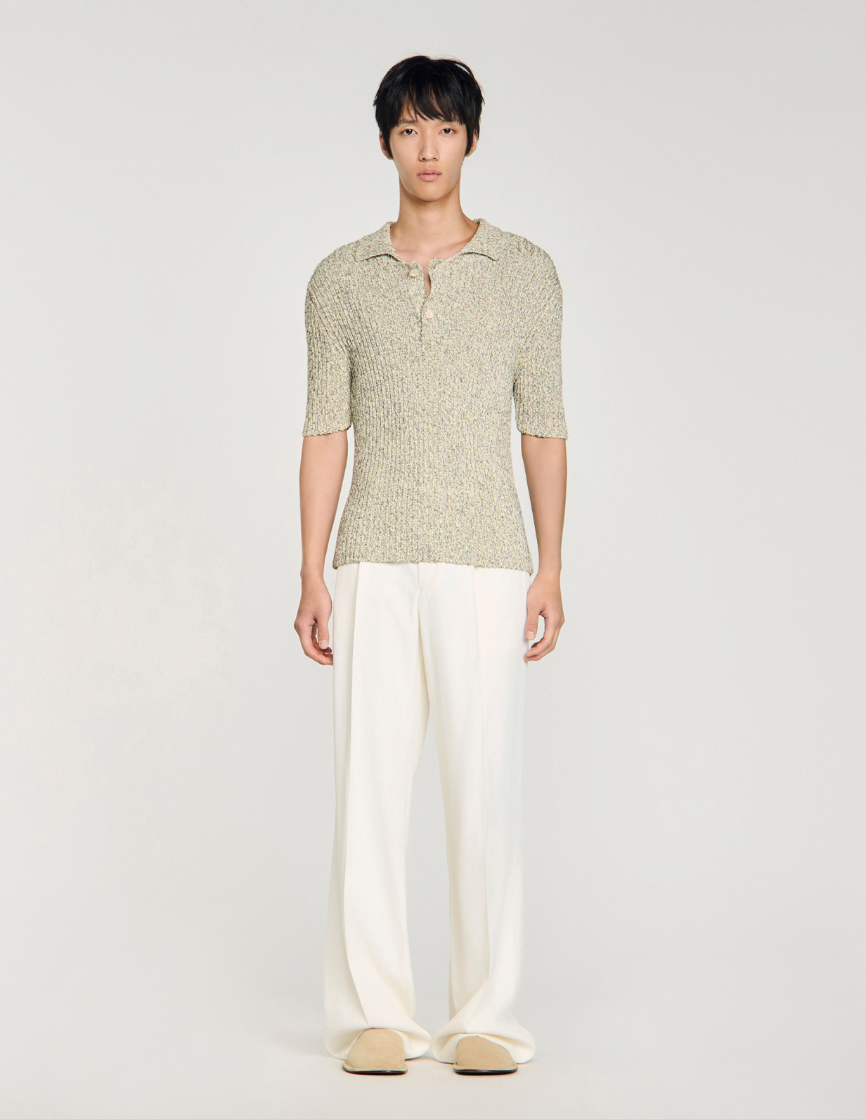 Мужское трикотажное поло из меланжевого хлопка_2