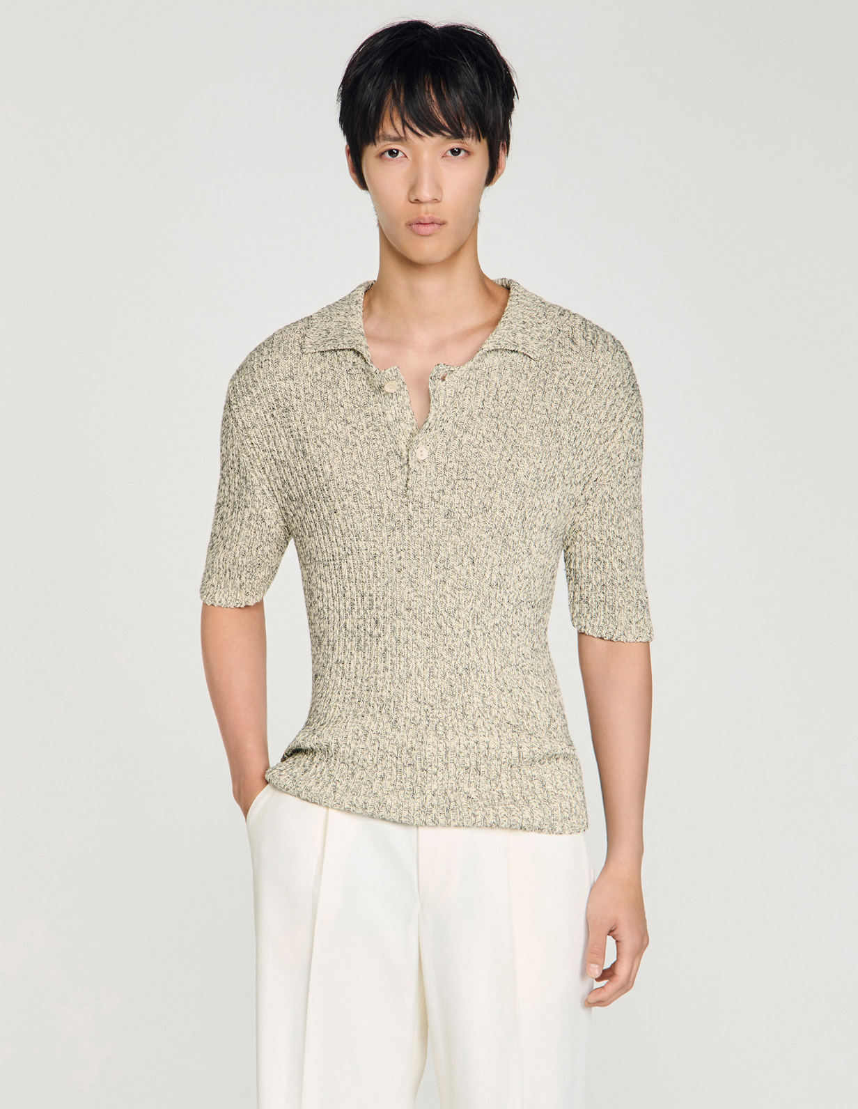 Мужское трикотажное поло из меланжевого хлопка_4