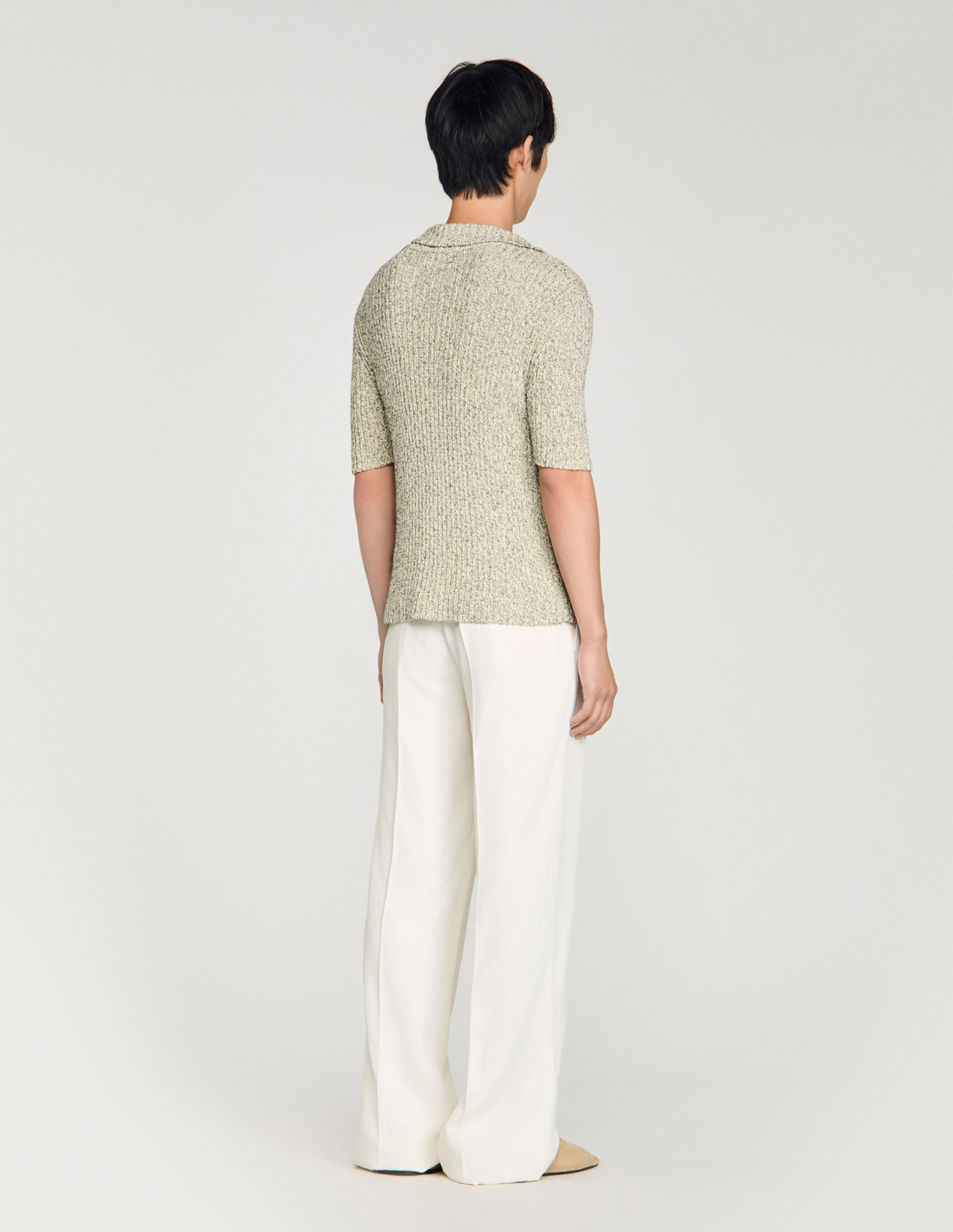 Мужское трикотажное поло из меланжевого хлопка_5