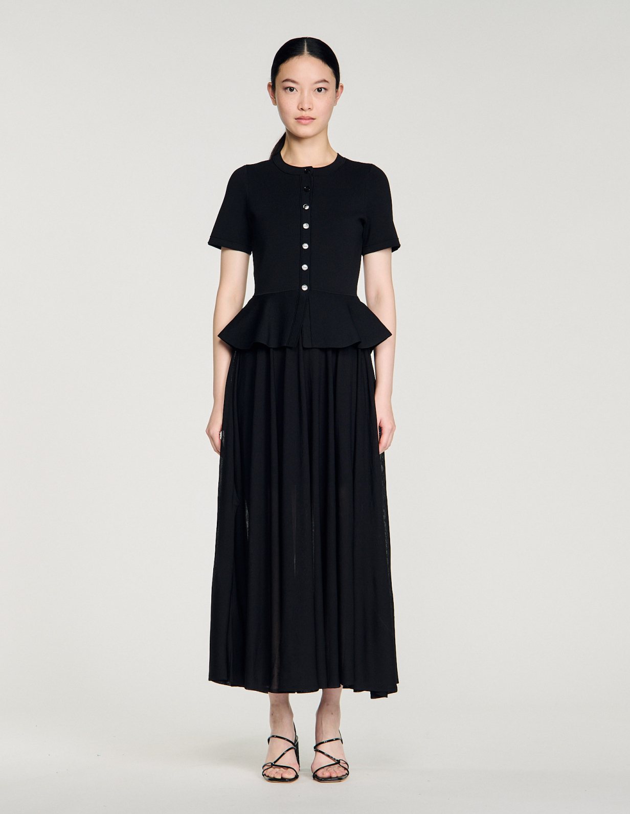 Жіноча довга в'язана сукня з баскою_2