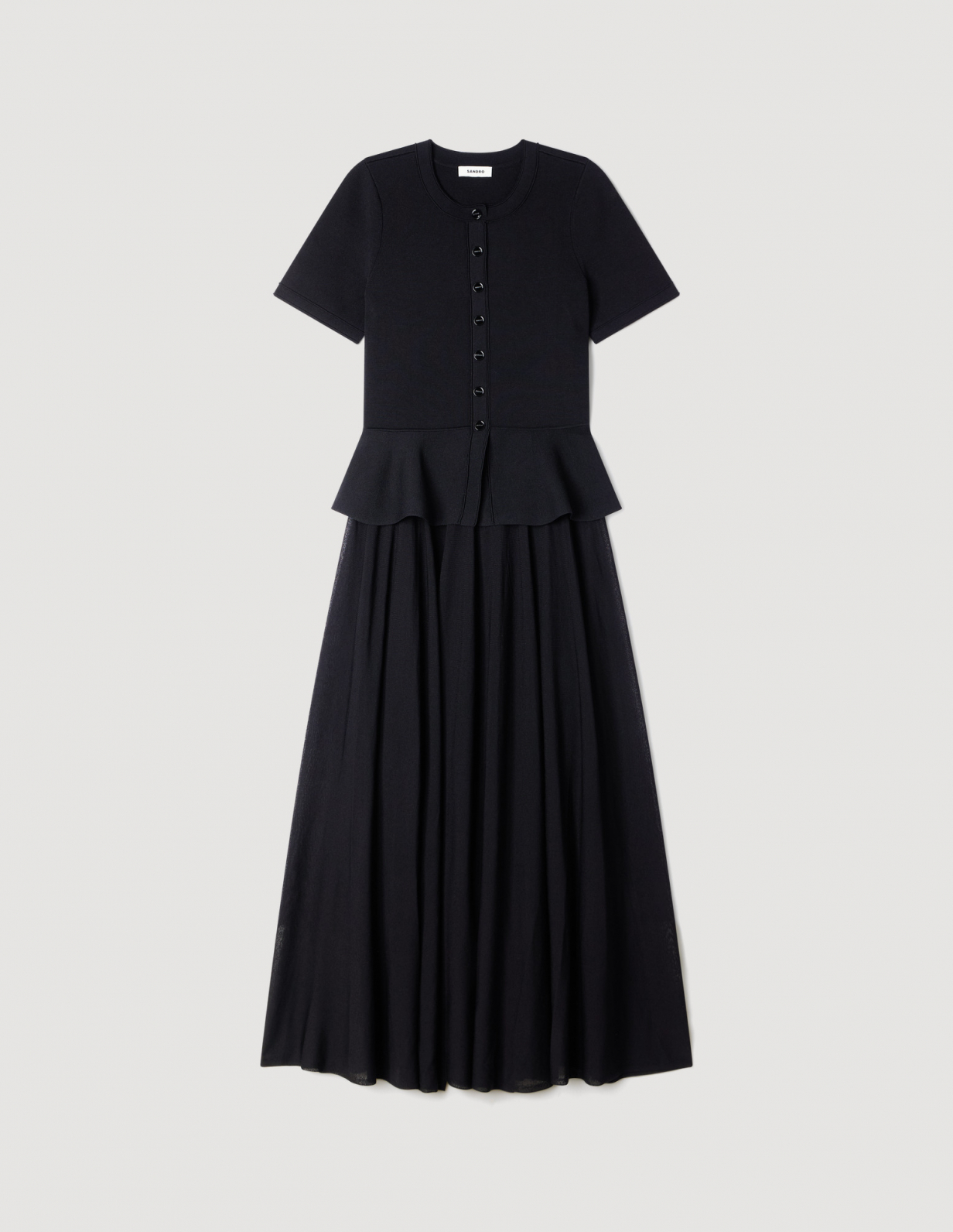 Жіноча довга в'язана сукня з баскою_6