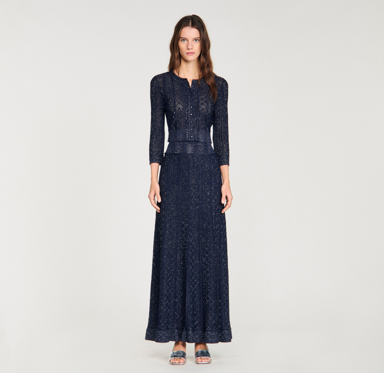 Жіноча довга в'язана спідниця зі стразами