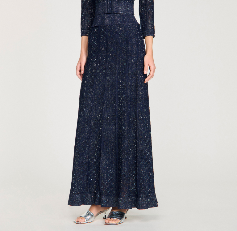 Жіноча довга в'язана спідниця зі стразами