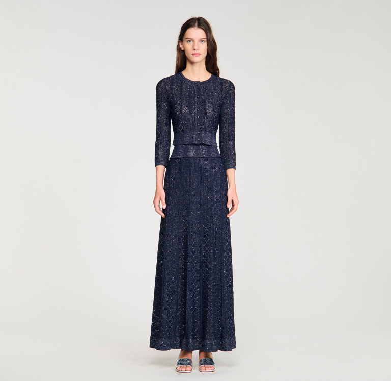 Жіночий короткий в'язаний кардиган зі стразами