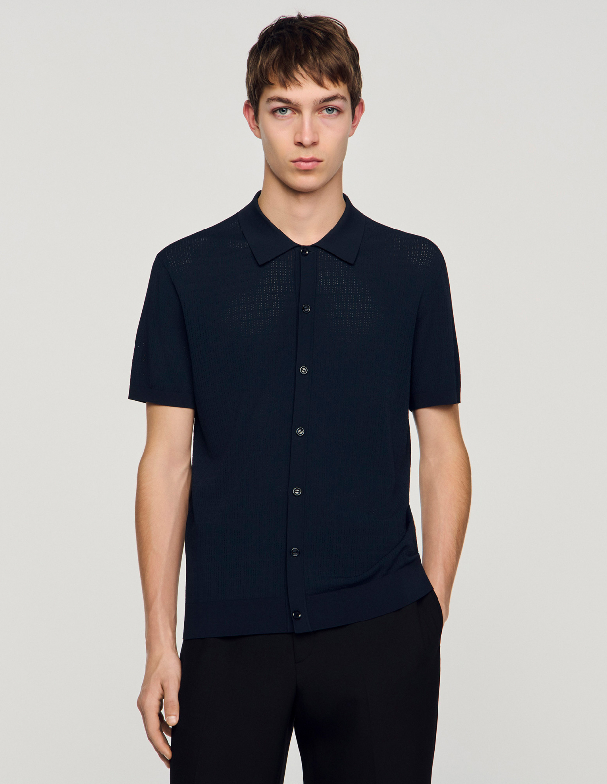 Чоловіче синє поло на ґудзиках_4