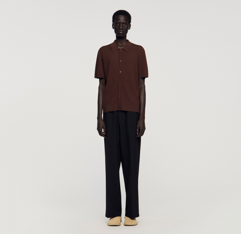 Мужская коричневая ажурная рубашка