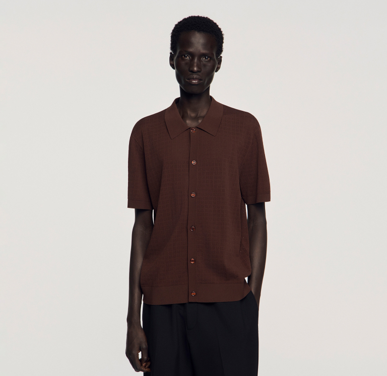 Мужская коричневая ажурная рубашка