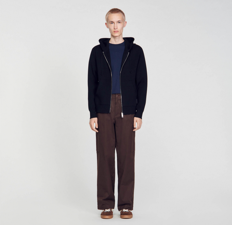 Мужское черное худи на молнии