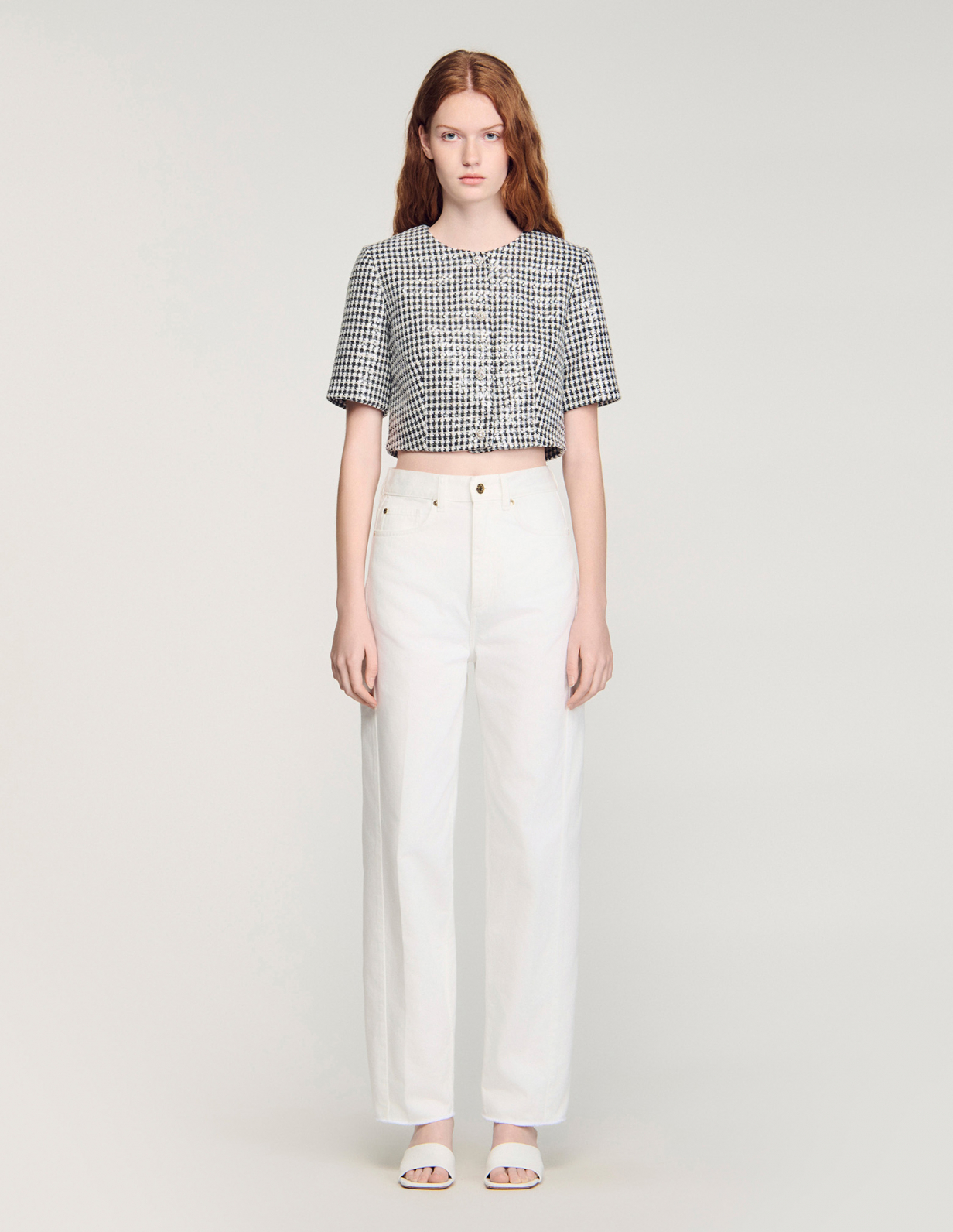 Жіночий твідовий жакет у візерунок 