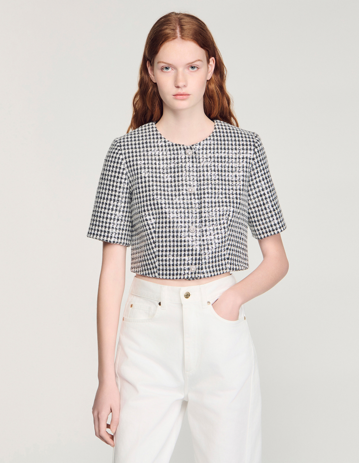 Жіночий твідовий жакет у візерунок 