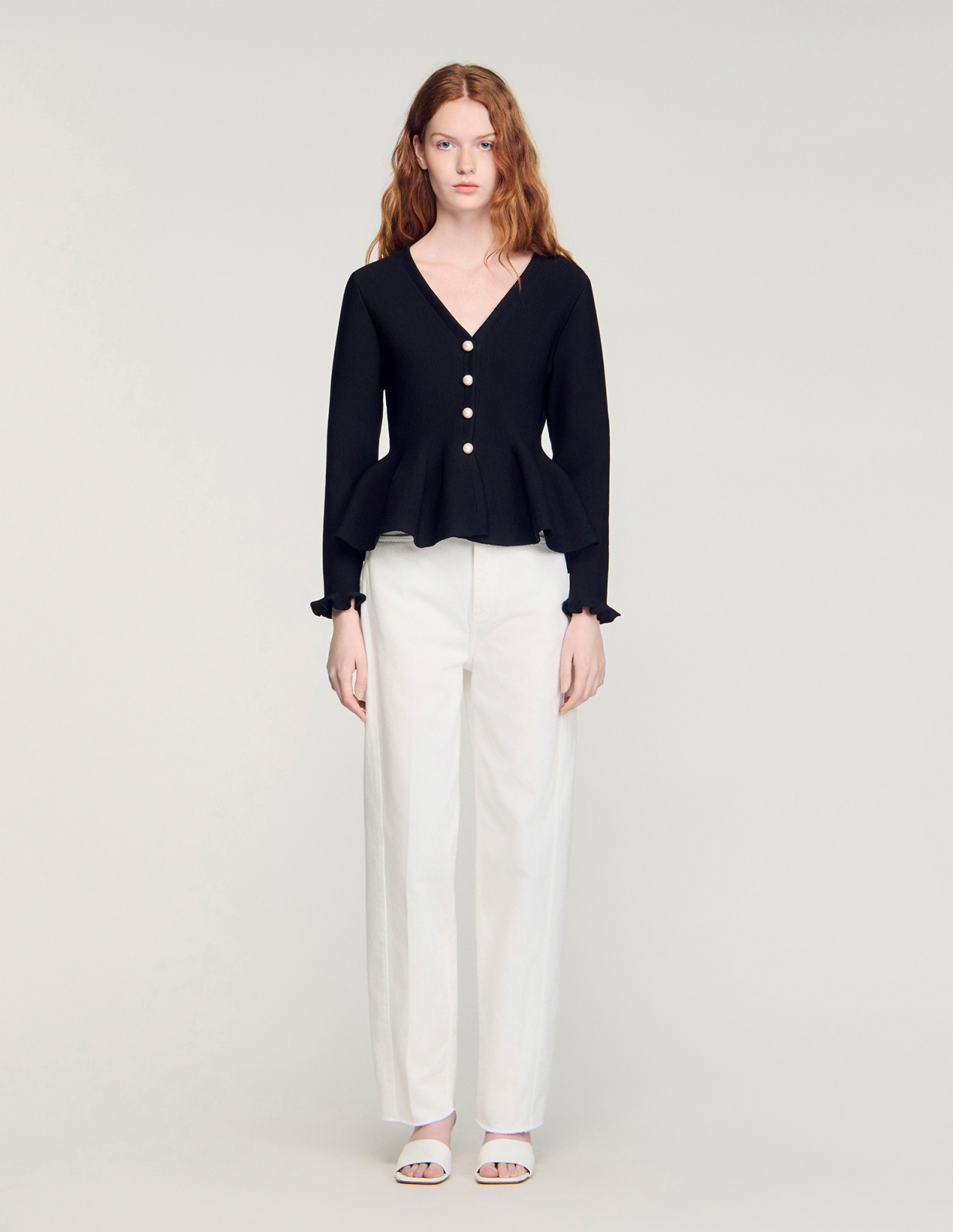 Жіночий чорний кардиган з баскою_2