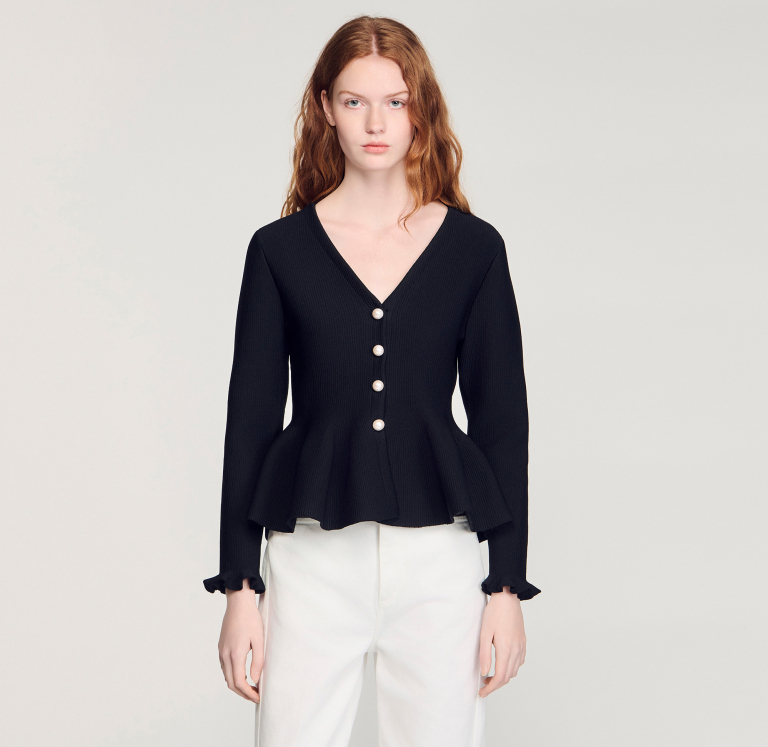 Жіночий чорний кардиган з баскою