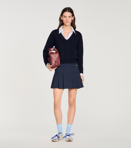 Женский синий джемпер с V-образным вырезом