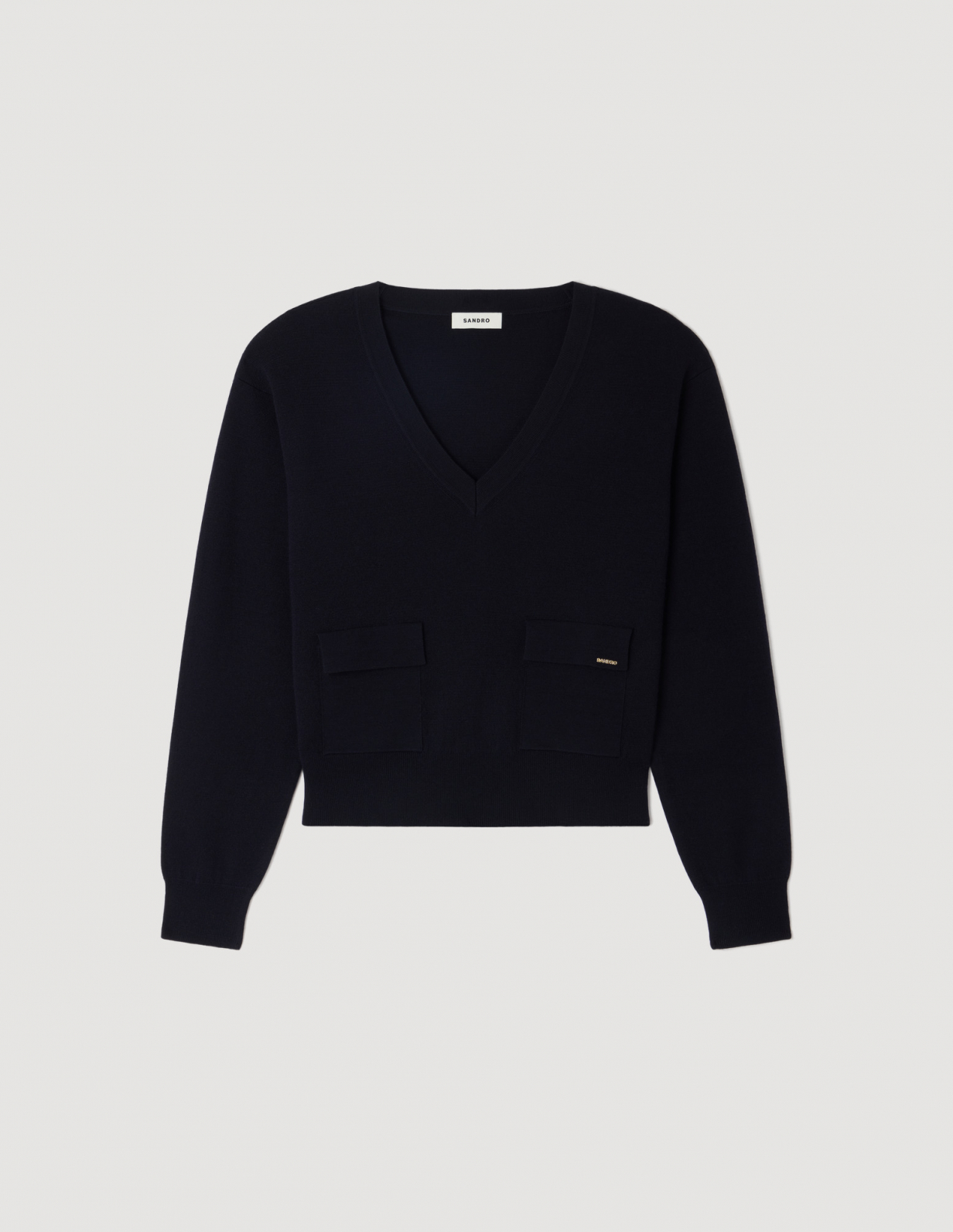 Женский синий джемпер с V-образным вырезом_6