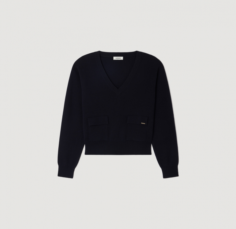 Женский синий джемпер с V-образным вырезом