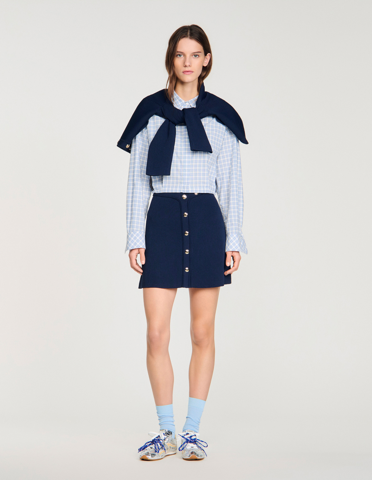 Жіноча спідниця у рубчик із застібкою на кнопках_1