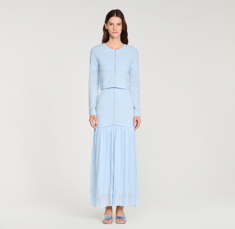 Жіночий укорочений кардиган, прикрашений перлами