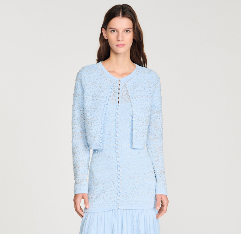 Жіночий укорочений кардиган, прикрашений перлами