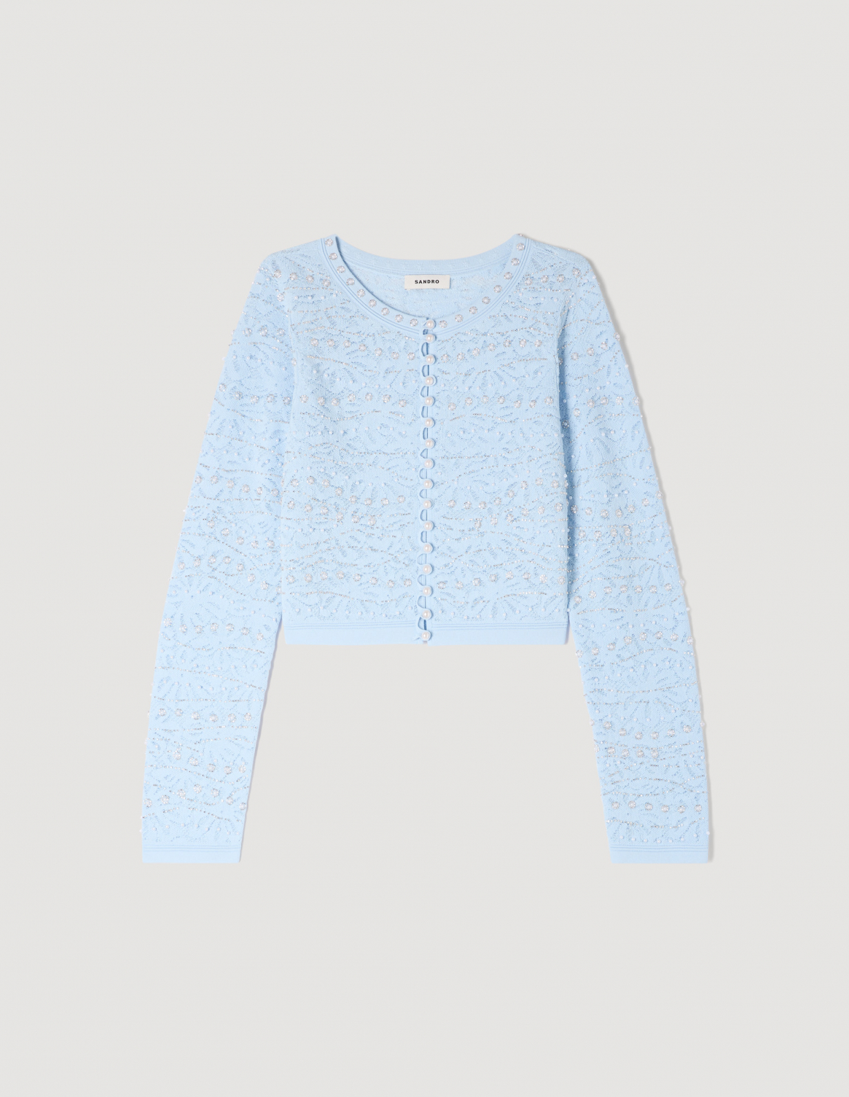 Жіночий укорочений кардиган, прикрашений перлами_6