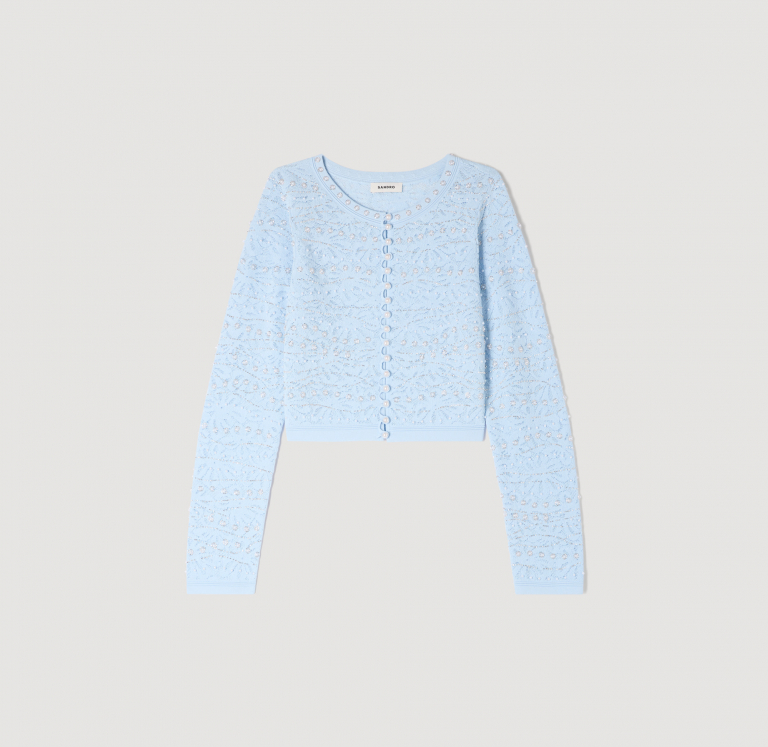 Жіночий укорочений кардиган, прикрашений перлами